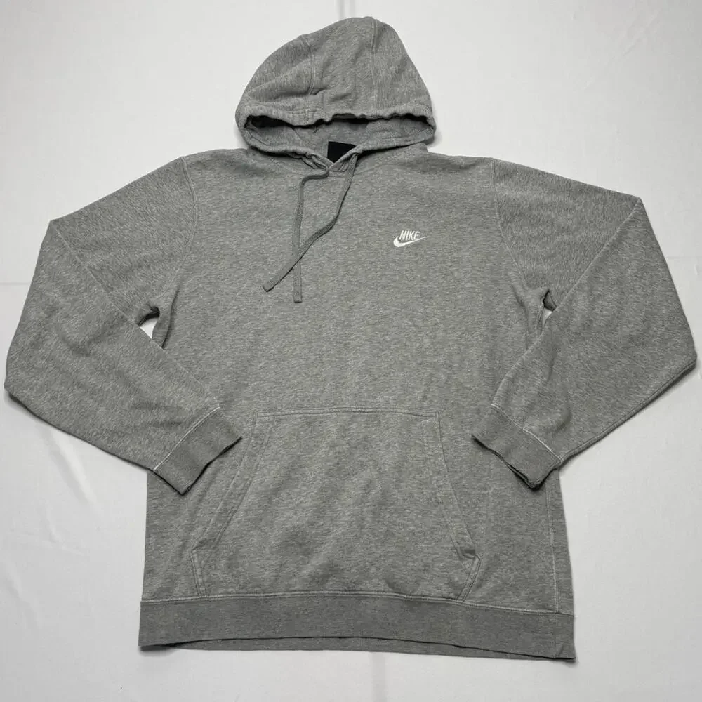 Nike gray pullover hoodie men’s large swoosh logo fleece sweatshirt